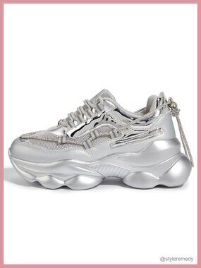 Sparkly Rhinestone Rope Chunky Platform Sneakers Casual Thick Dad Rave Walking